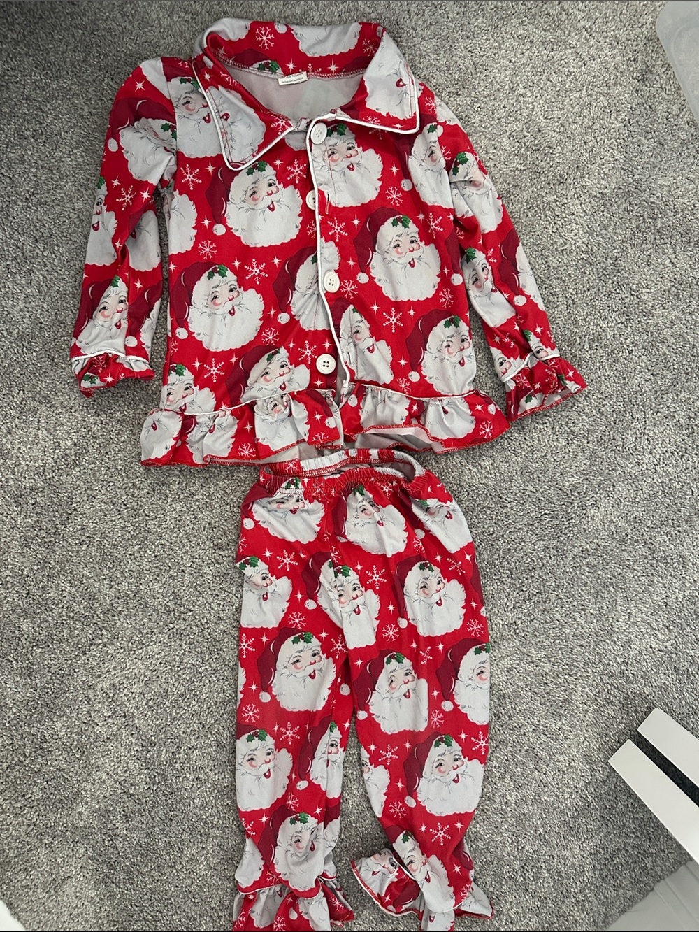 Kids Red Santa Print Pajama Set